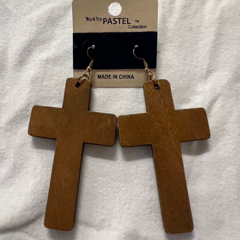 Pastels Wooden Cross Earrings